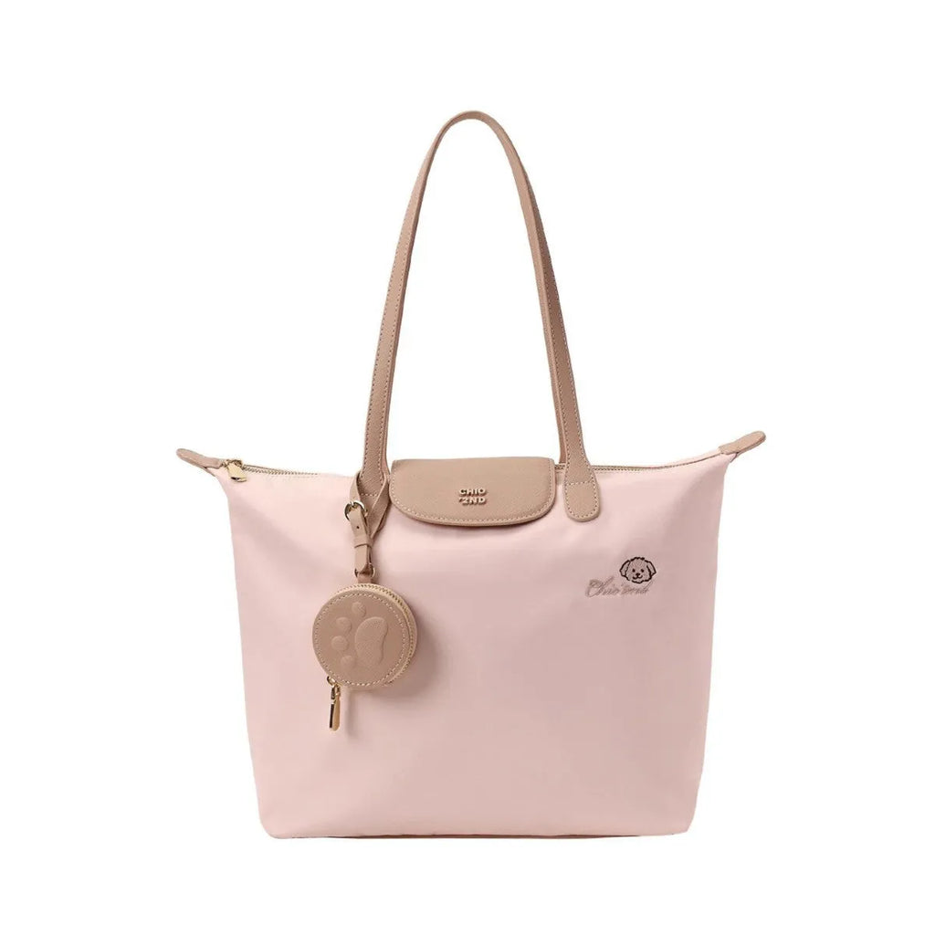 Oxford cloth pink shoulder tote bag with internal mobile phone compartment and sandwich pocket design
