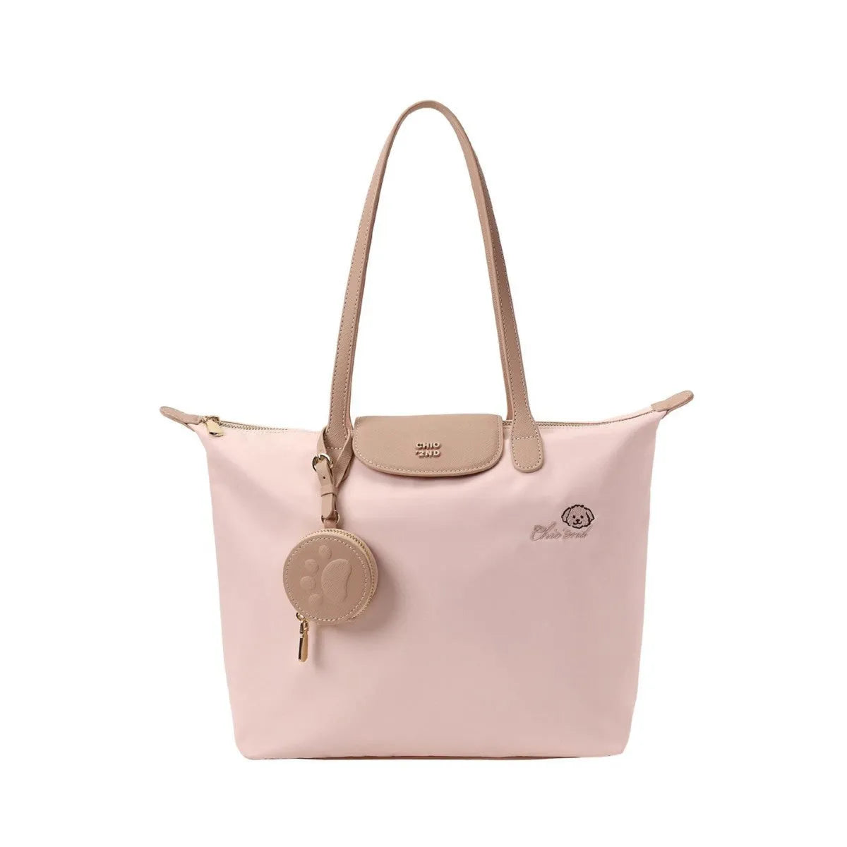 Oxford cloth pink shoulder tote bag with internal mobile phone compartment and sandwich pocket design