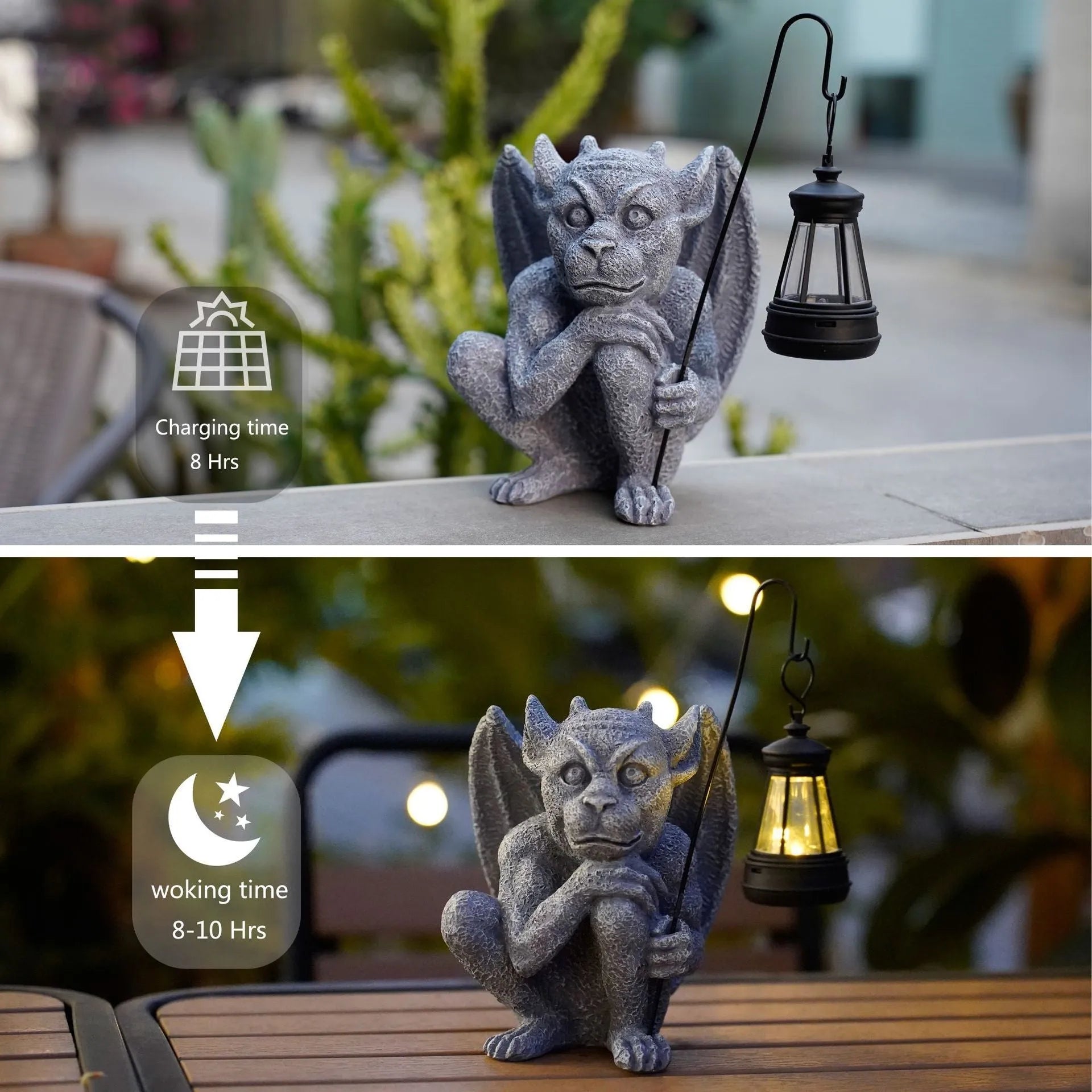 Creative stone statue ghost solar decoration resin garden lamp on outdoor patio