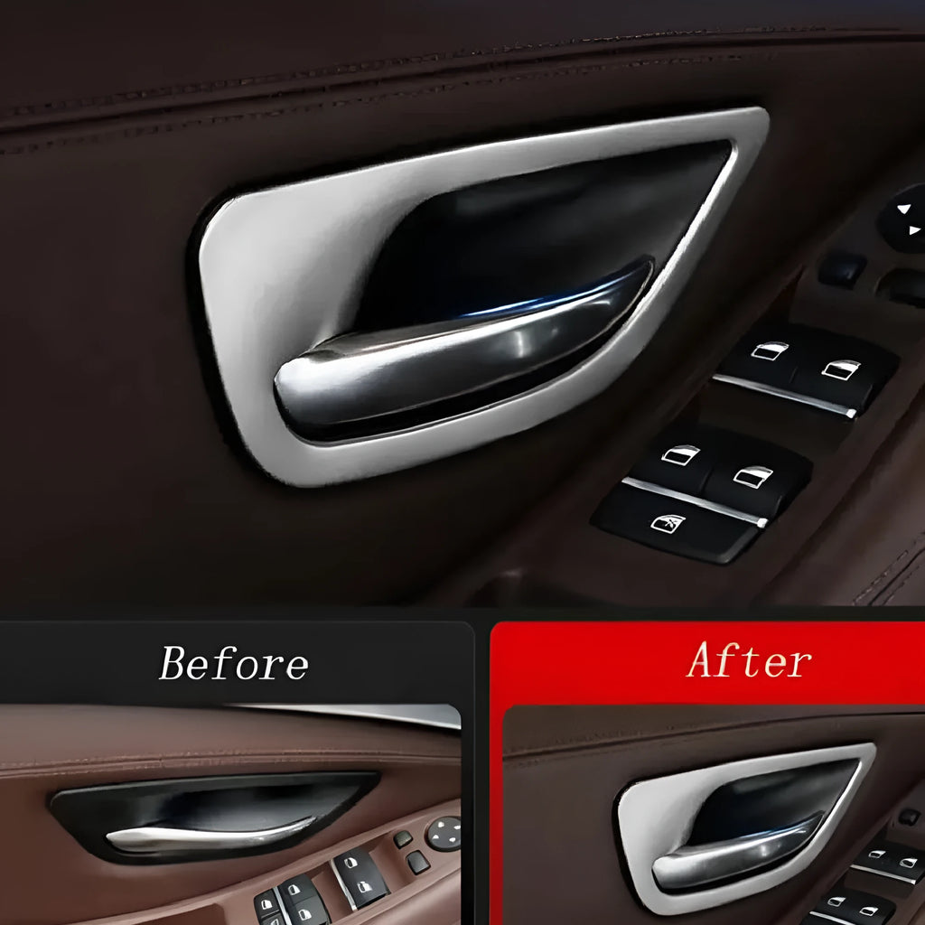 BMW 5 Series interior door handle decorative trim strips in silver finish