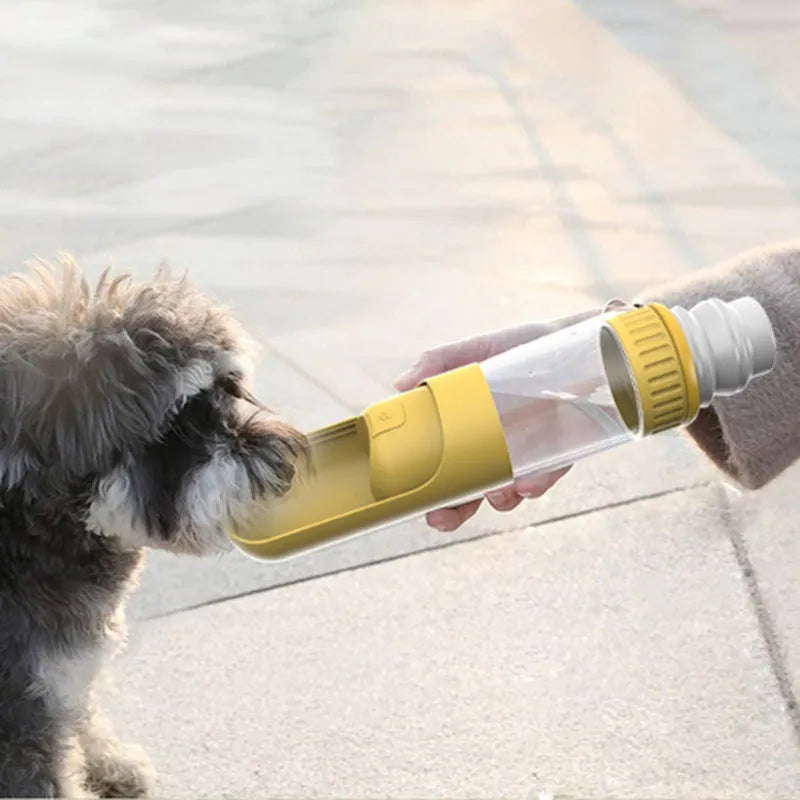 Dark blue portable dog water bottle with built-in drinking bowl and leak-proof lock