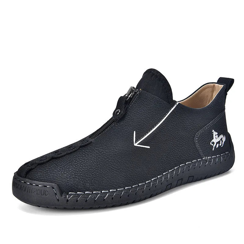 Men's leather-style boots with front zipper closure in multiple colour options