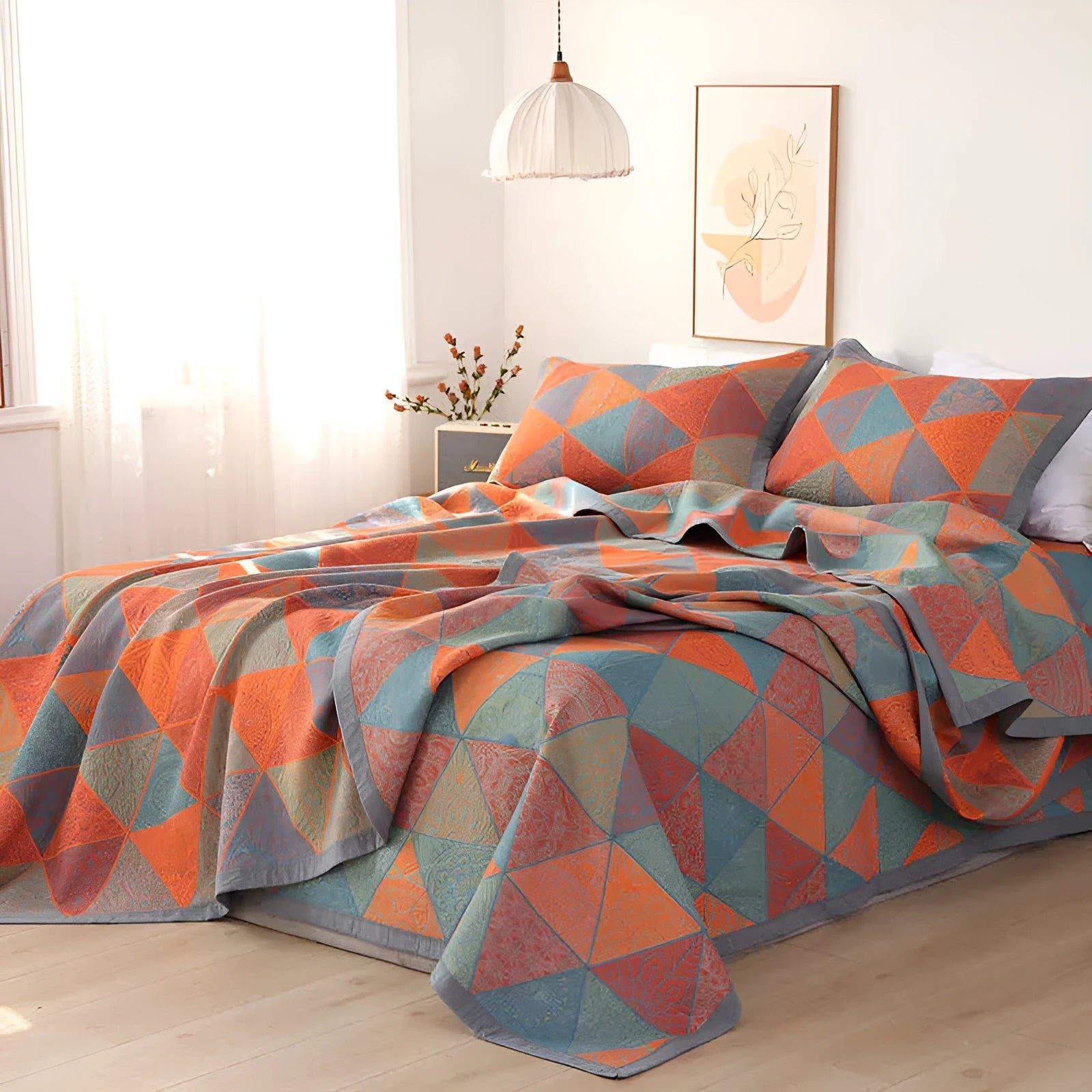 Cotton gauze blanket and pillowcase set with flower pattern in three colour options