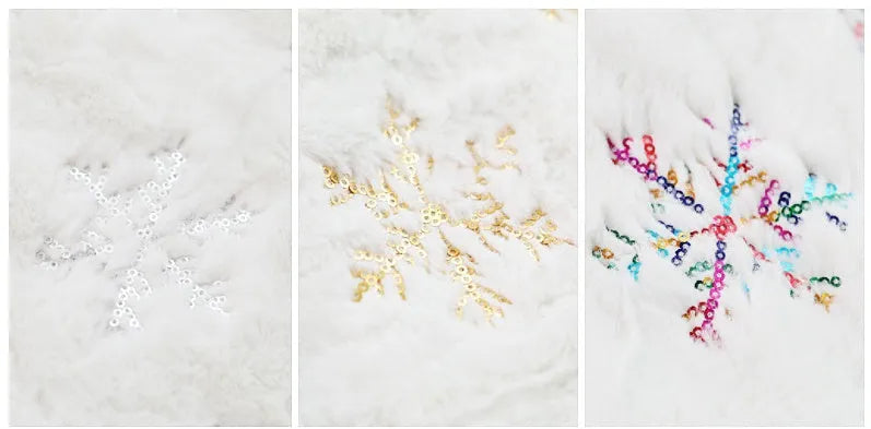 Christmas tree skirt with silver sequin embroidery Christmas tree design on white background