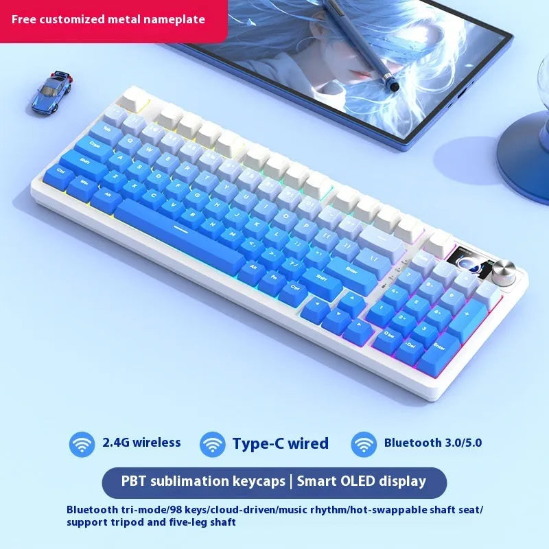 98 key wireless Bluetooth mechanical keyboard kit with metal knob and multiple colour options
