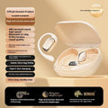 Ear-mounted headphones with digital display screen in skin colour, black, or white options