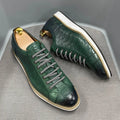 Men's low-cut casual shoes with an embossed pattern and front tie laces, shown in multiple colours.