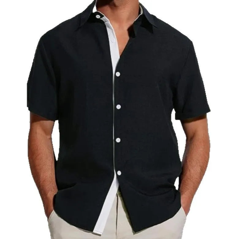 Men's short-sleeved floral print polyester shirt in grey, shown in a regular fit.