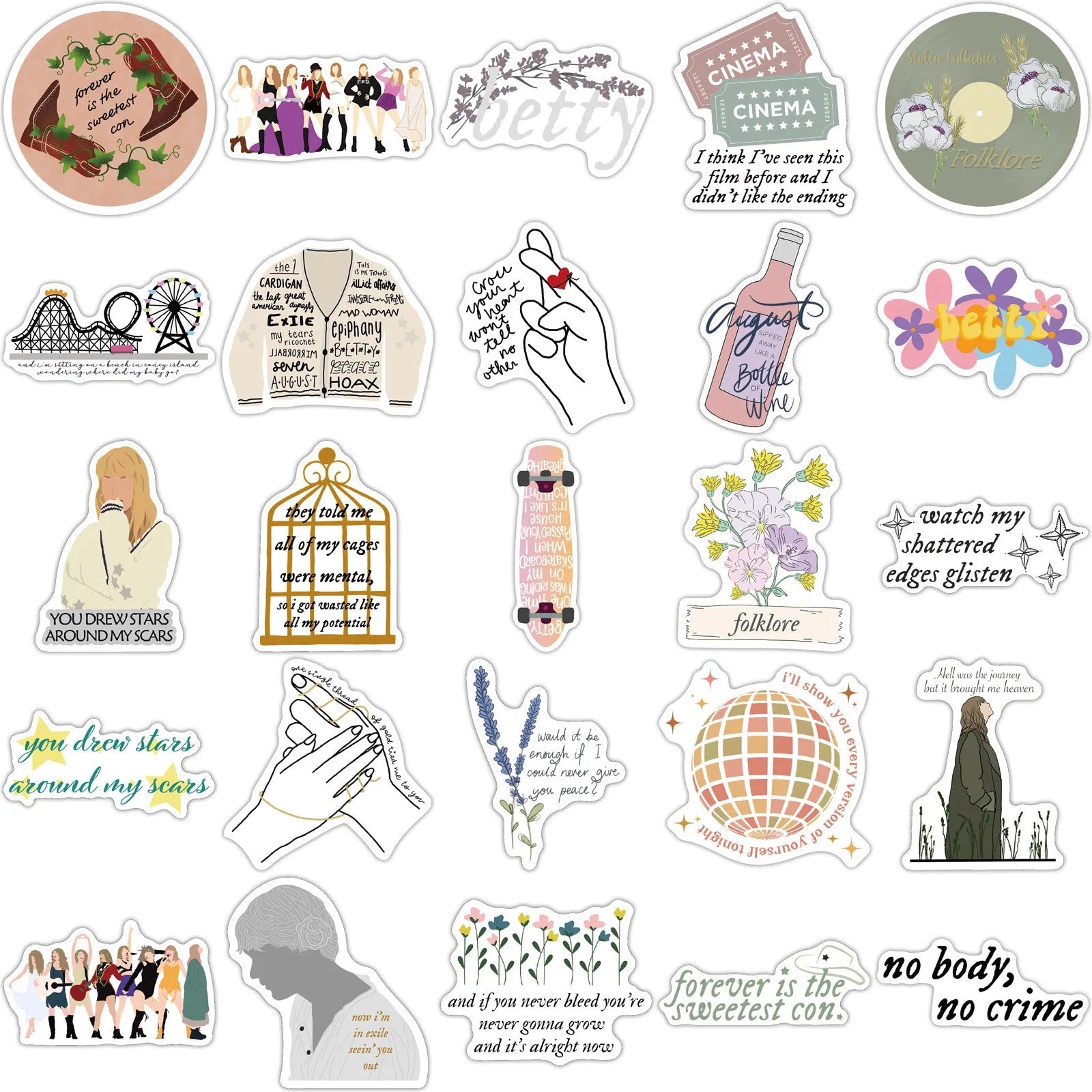 Waterproof cartoon graffiti stickers measuring 4-6cm for luggage and notebooks