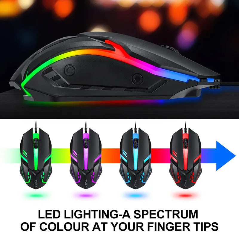 Thunder Wolf wired gaming keyboard and mouse bundle with headset and mouse pad on desk