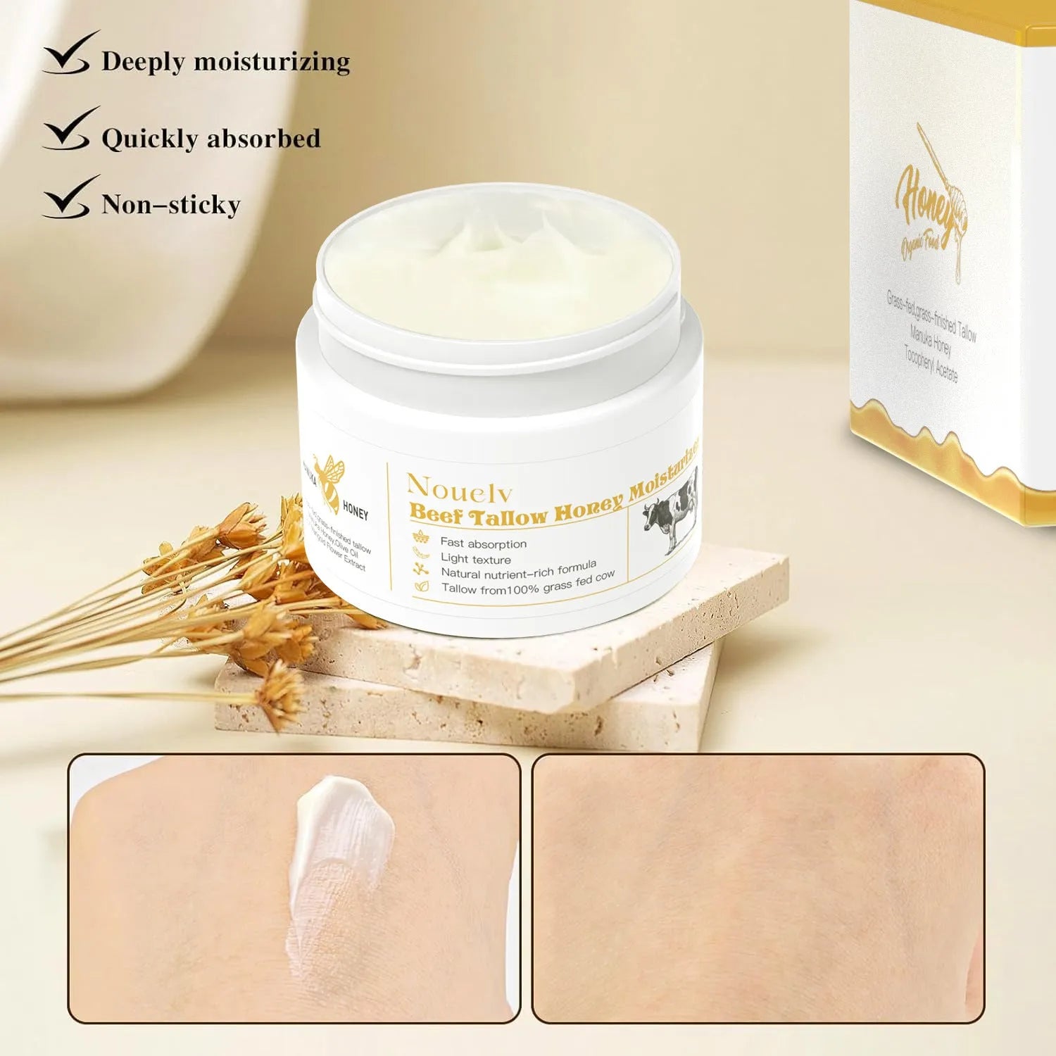 50g jar of honey tallow moisturising cream for dry and combination skin types
