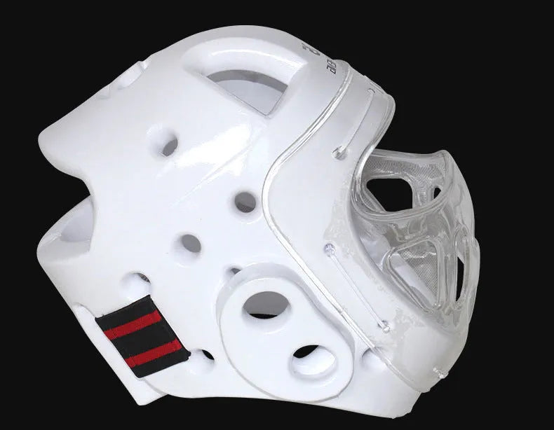 Karate boxing helmet for head protection available in blue, red and white colours with size options