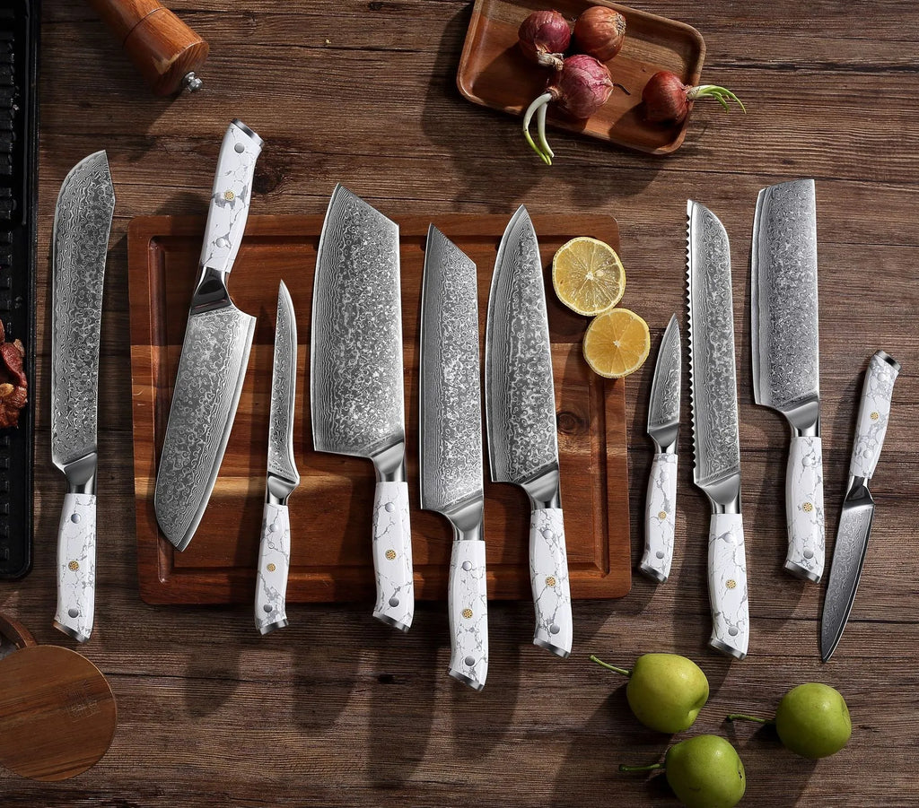 Damascus steel household chef's knife with VG10 core, 32cm total length for multi-purpose kitchen cutting
