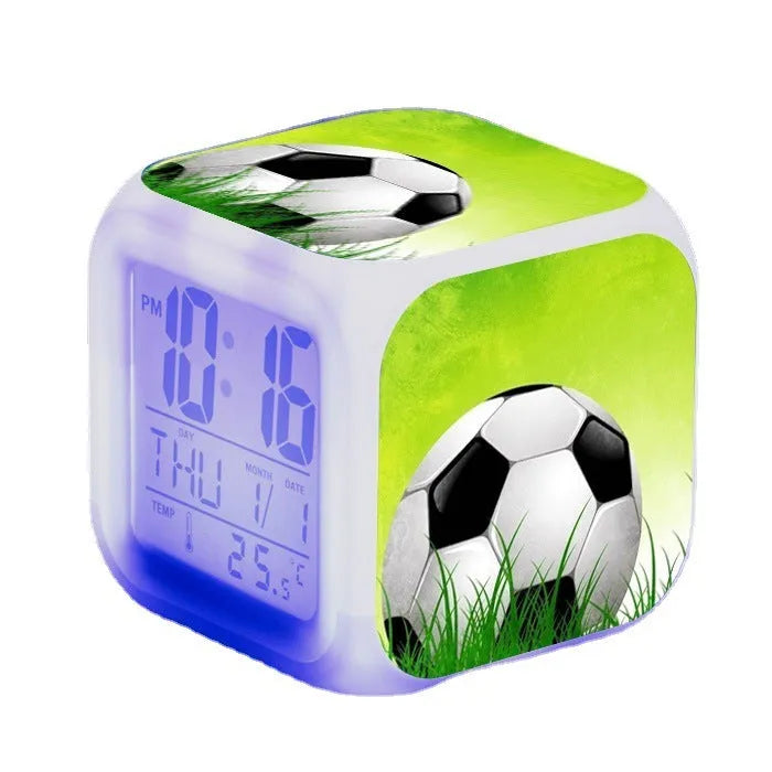 Square football pattern alarm clock with silent function for children