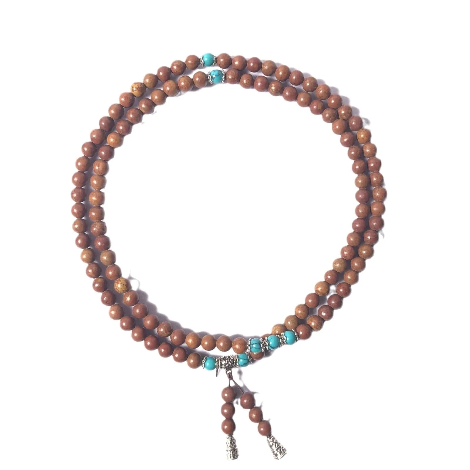 108 bead stone bracelet with geometric hand-polished Lvzhu beads measuring 5-6mm diameter