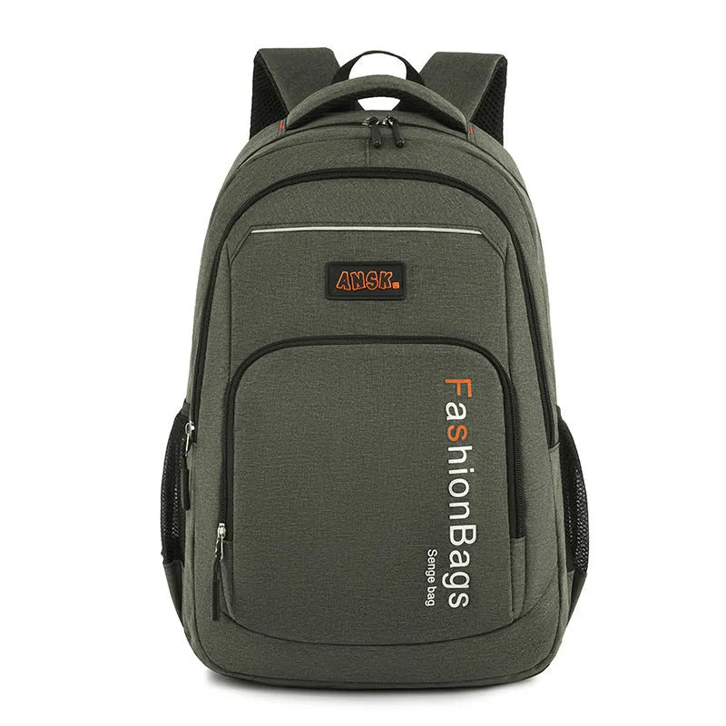 Large black nylon fashion backpack with multiple internal compartments and double shoulder straps.