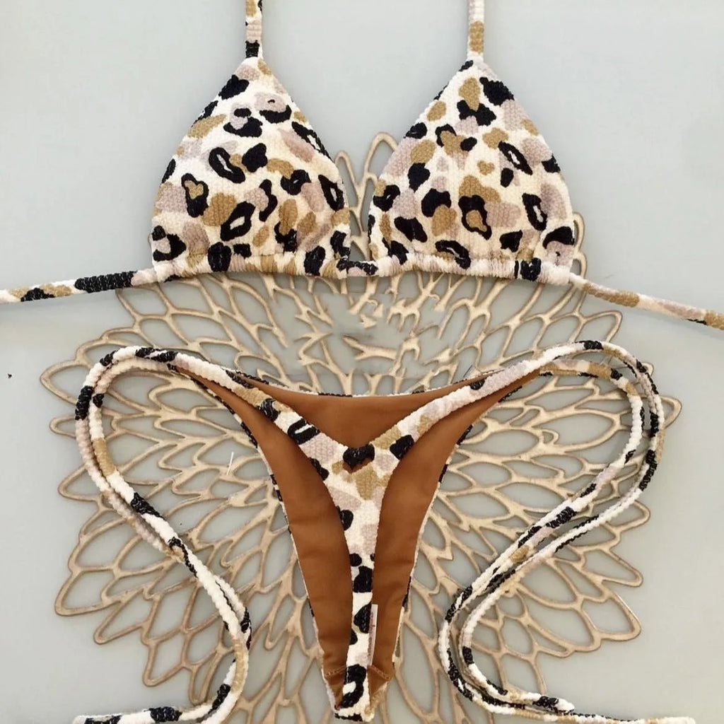 Women's printed bikini swimsuit with nylon quick-drying fabric and cotton lining