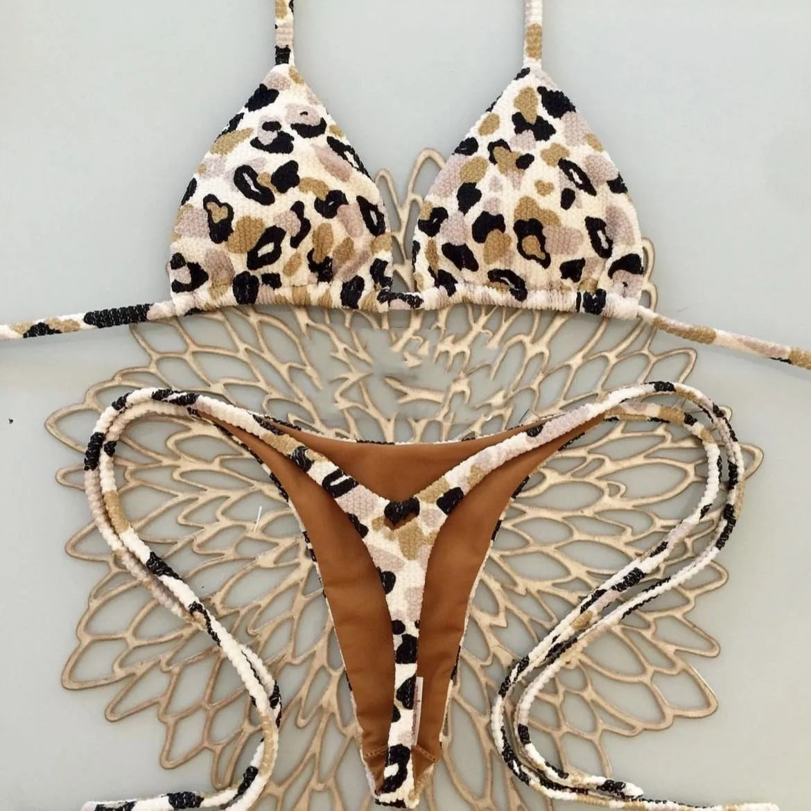 Women's printed bikini swimsuit with nylon quick-drying fabric and cotton lining