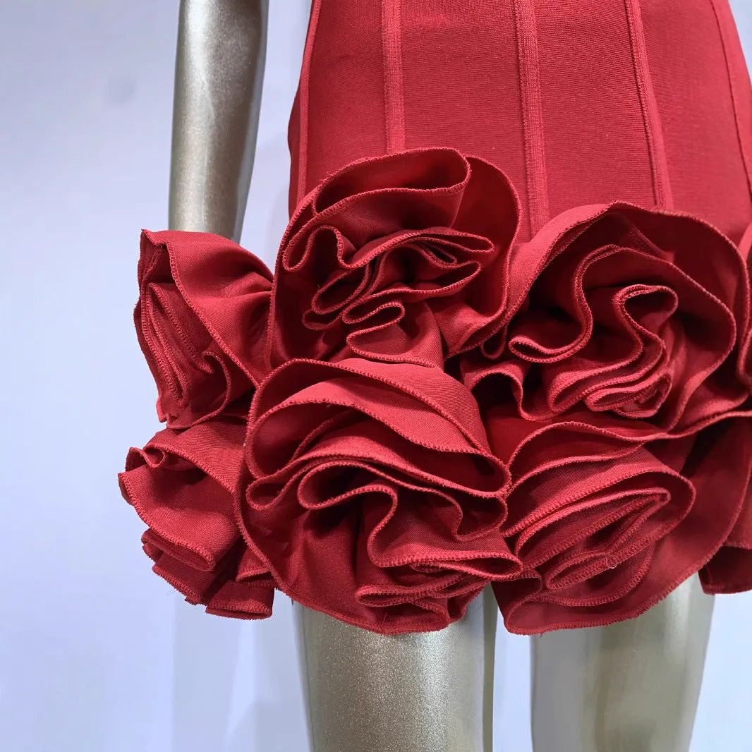 A woman wearing a solid-colour, mid-waist urban style dress available in black, red, or white.