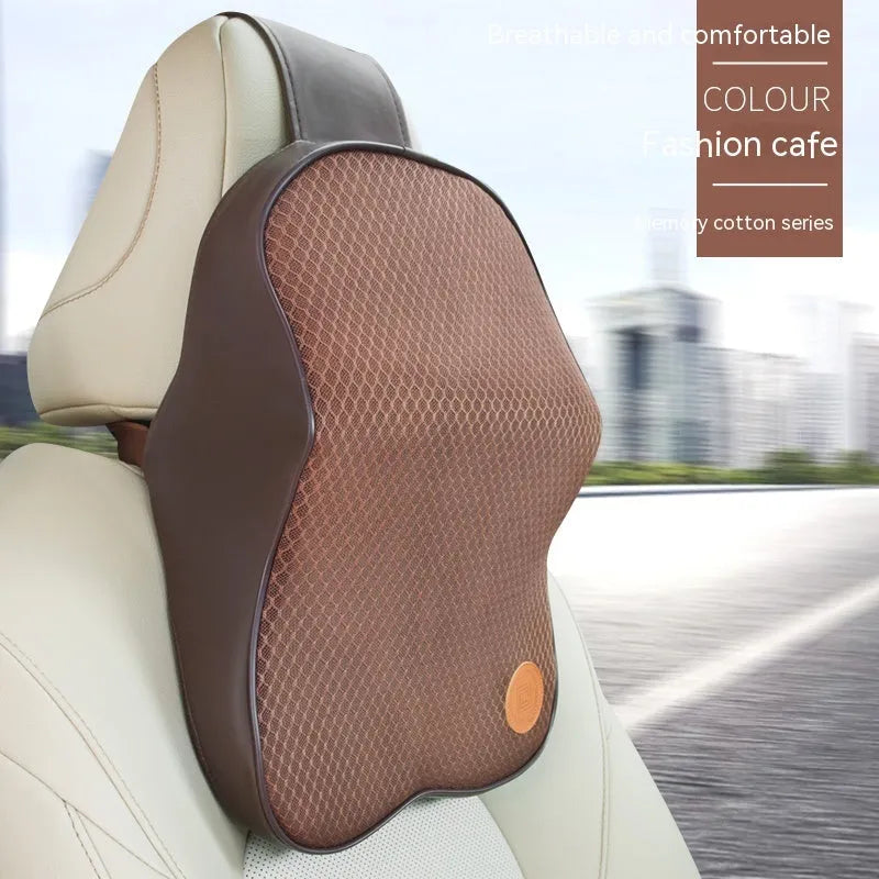 Memory foam car headrest and lumbar support pillow set in a choice of seven colours.