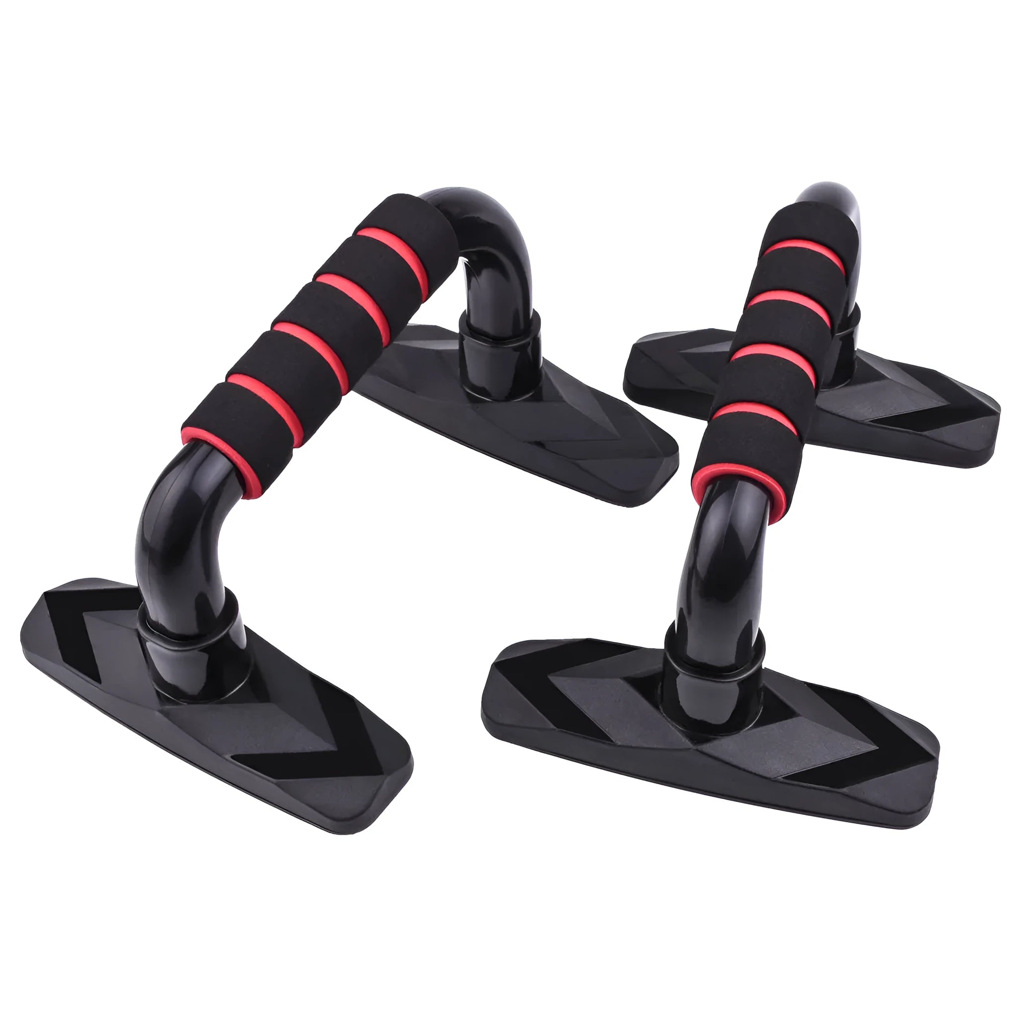 Set of two I-shaped push up bars with PP sponge foam grips, shown in blue colour