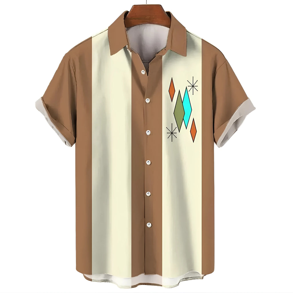 Men's stripe pattern Hawaiian shirt with short sleeves and button front in various colours.
