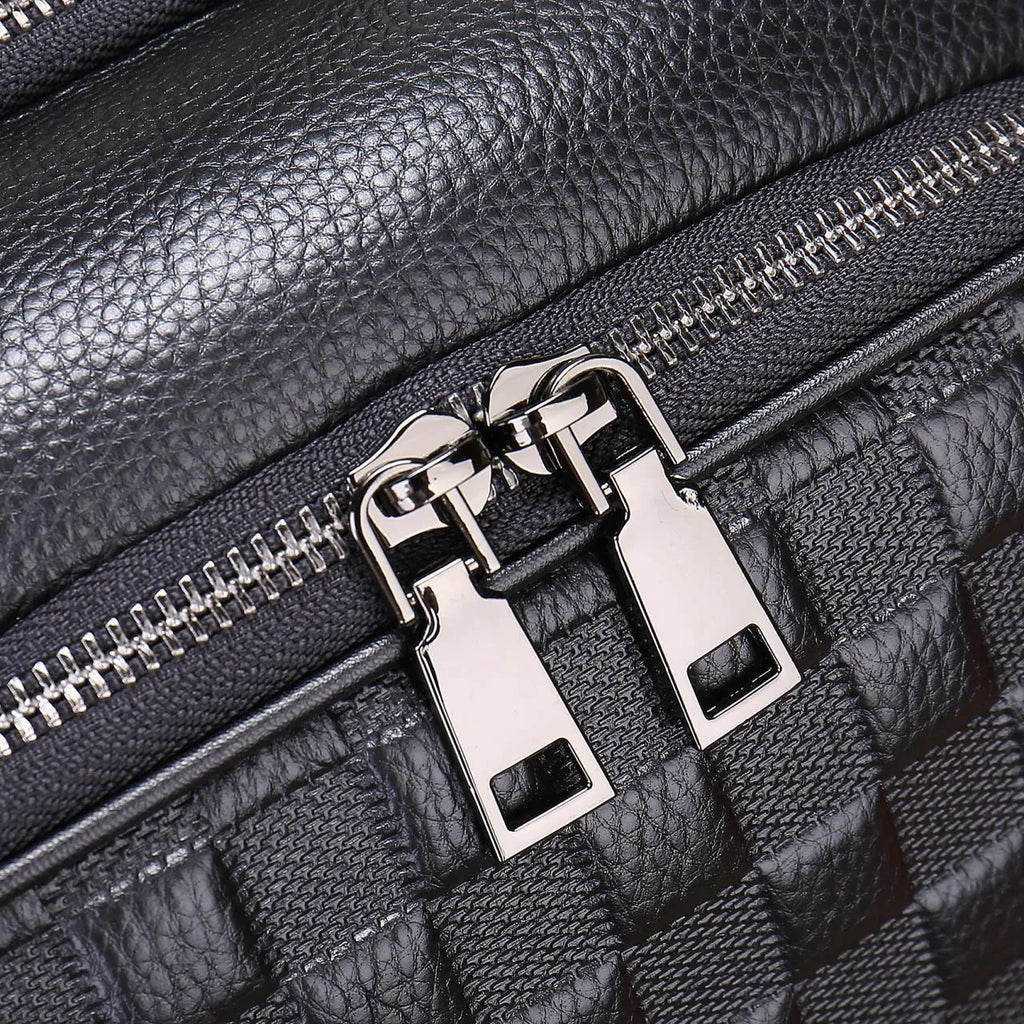 Genuine leather men's business travel bag black with contrast colour detail and airpillow straps