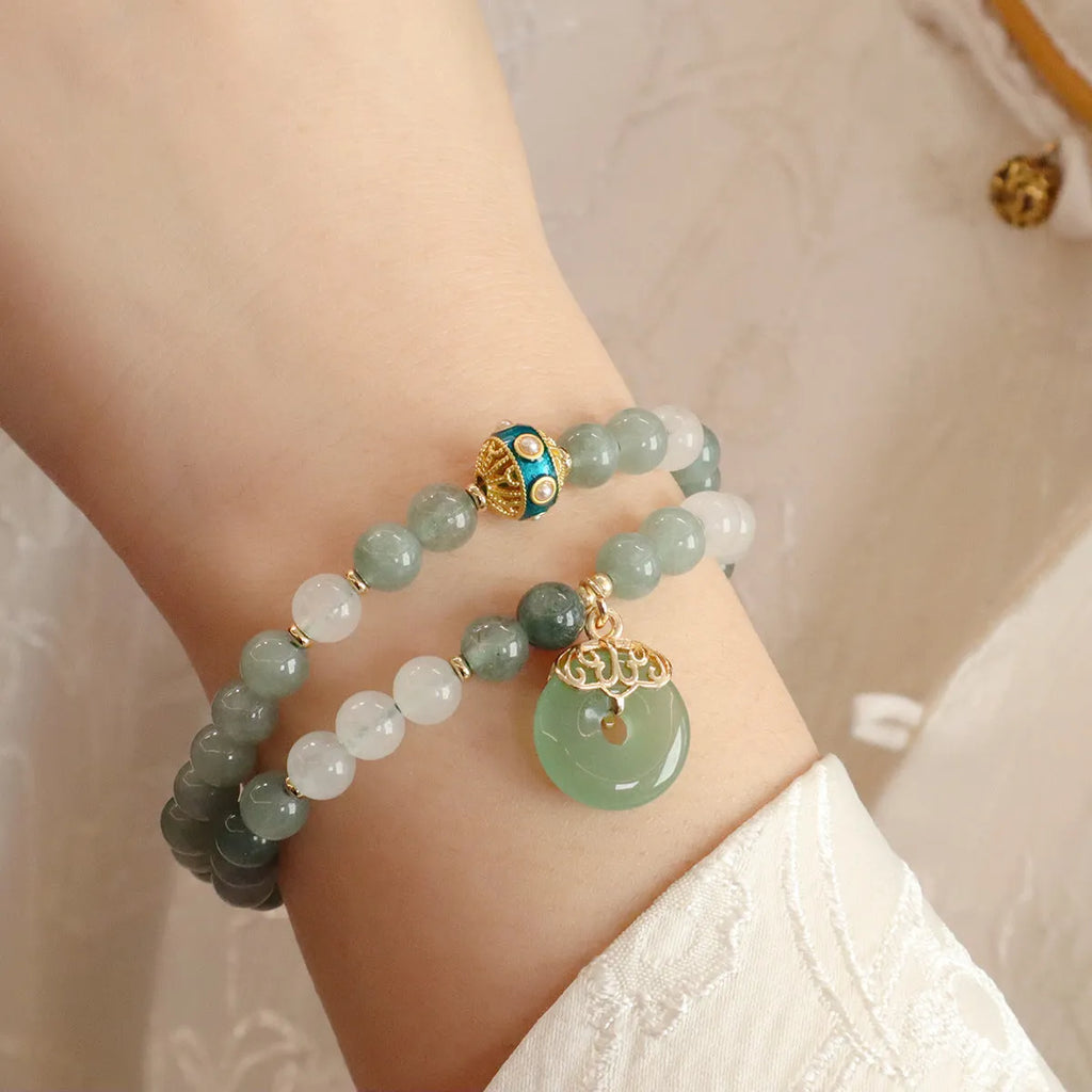 Women's new Chinese style bracelet with Myanmar jade safety buckle peace symbol pendant