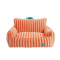 Striped soft velvet pet bed for dogs in orange, purple or yellow colours with removable cover