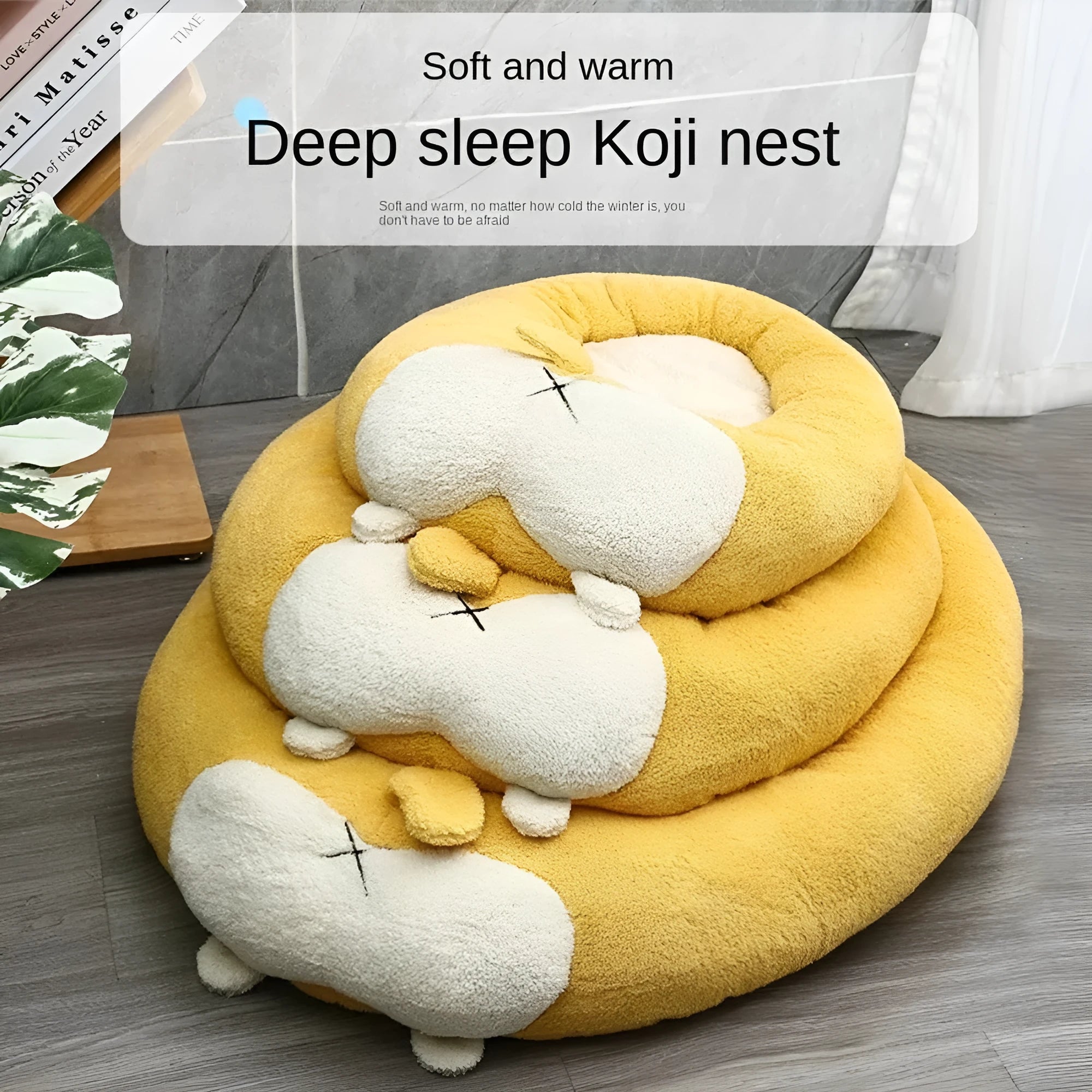 Corgi-shaped soft plush pet bed for dogs and cats, filled with PP cotton, shown in grey.