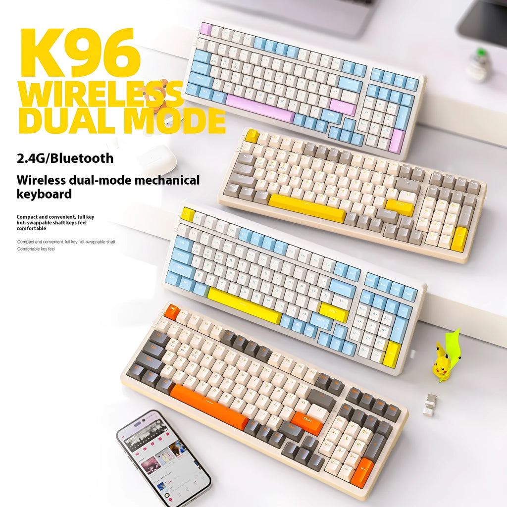 Free Wolf K96 Bluetooth wireless mechanical keyboard with compact 39cm design and red switches
