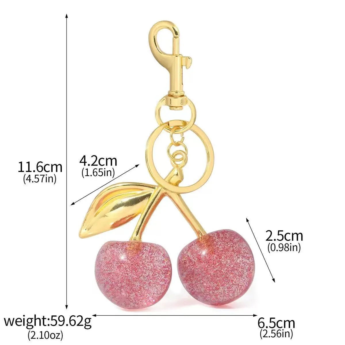 Red zinc alloy cherry pendant key ring for car keys and bag decoration