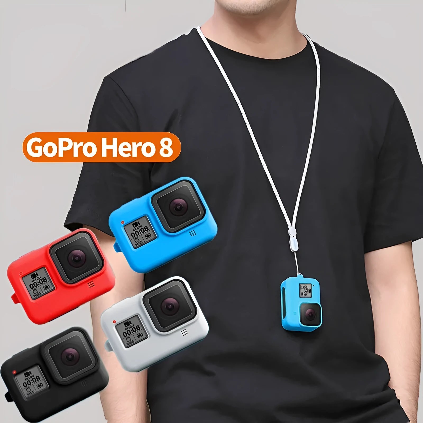 GoPro Hero 8 Black silicone protective sleeve and anti-lost carrying strap accessories
