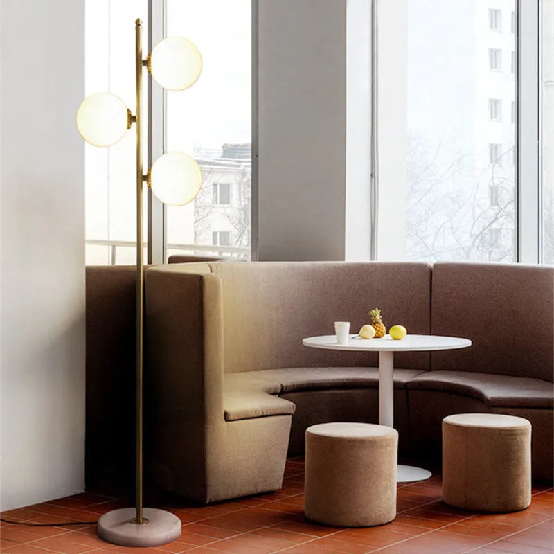 Gold aluminium and glass minimalist floor lamp warm LED light vertical design