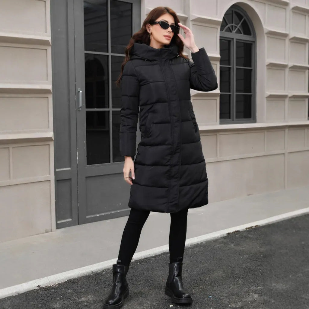 Black hooded slim fit long sleeve cotton jacket with polyester lining