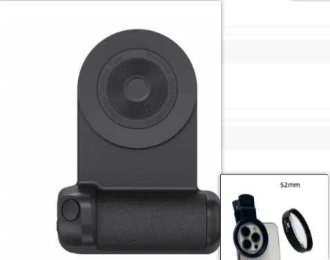 Black 3-in-1 magnetic phone camera handle with rotatable stand and PU leather grip