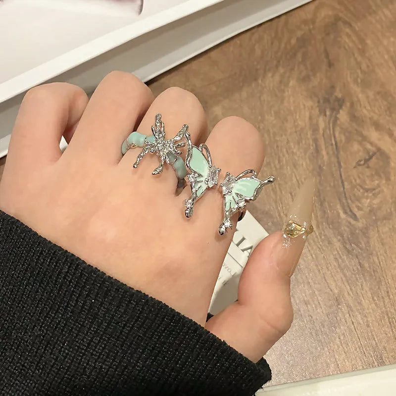 Copper women's butterfly open ring with Chinese design and adjustable fit