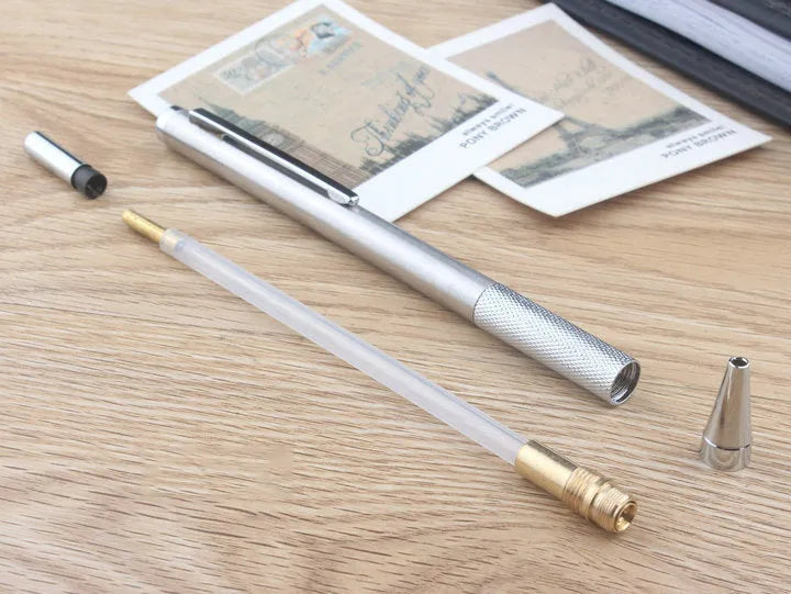 Metal automatic mechanical pencil with multiple lead size options including 0.5mm, 0.7mm, 0.9mm, 1.3mm, and 2.0mm