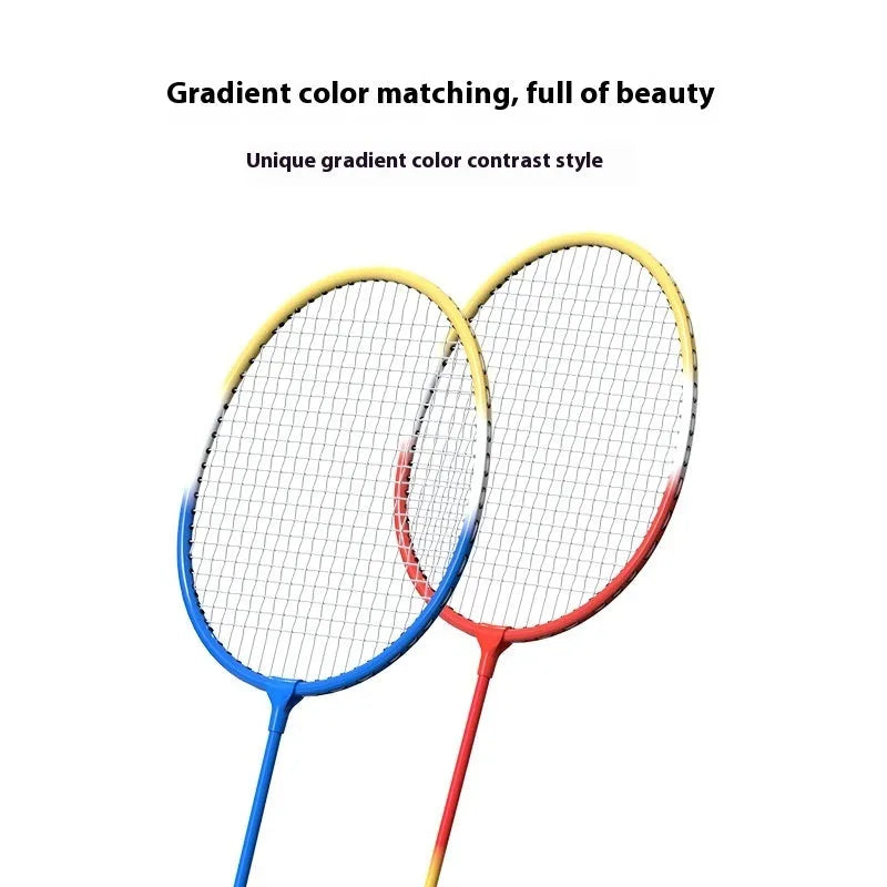Ultra-light alloy badminton racket set showing blue and red rackets