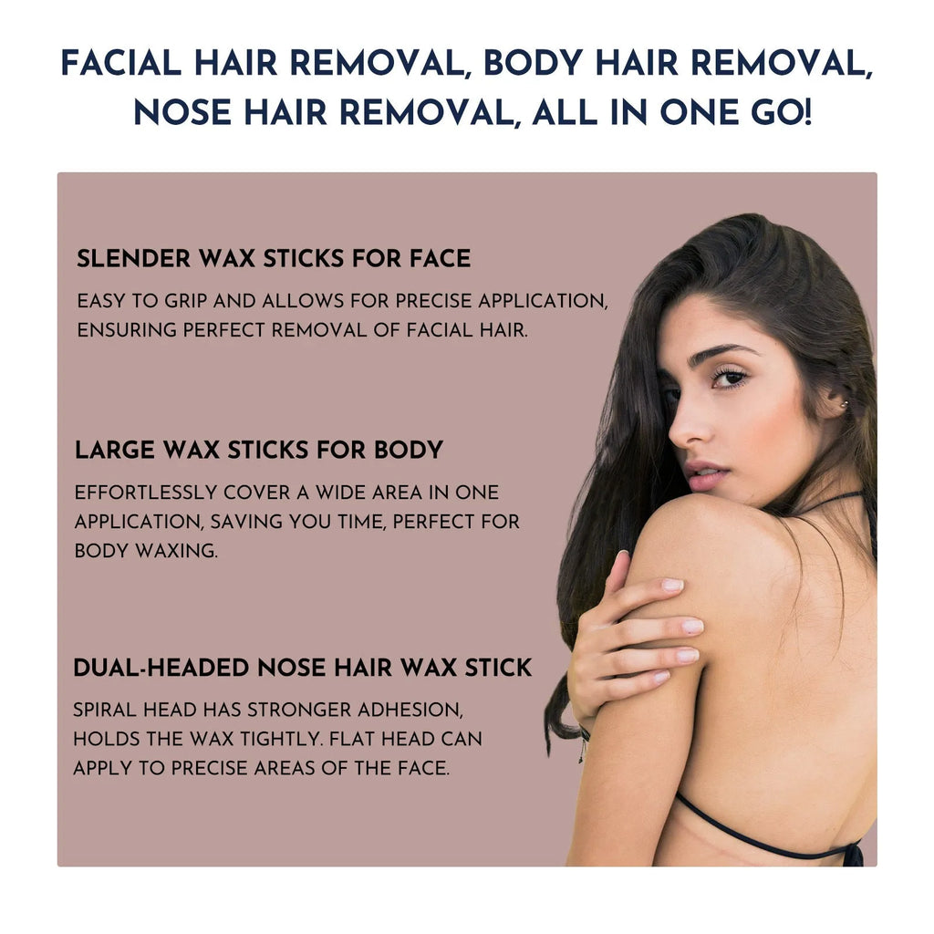 Professional waxing kit with wax warmer, hard wax beans, tools and aftercare products for hair removal