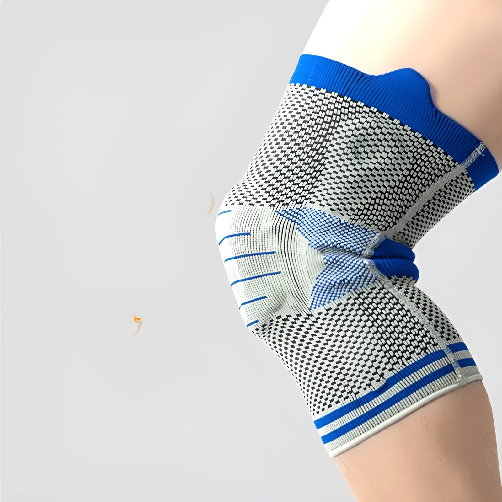 Silicone massage spring bar shock absorber knee protector in cotton material, shown in a two-tone colour.