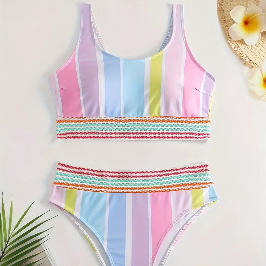 Women's striped bikini swimwear in sports casual style with briefs bottom