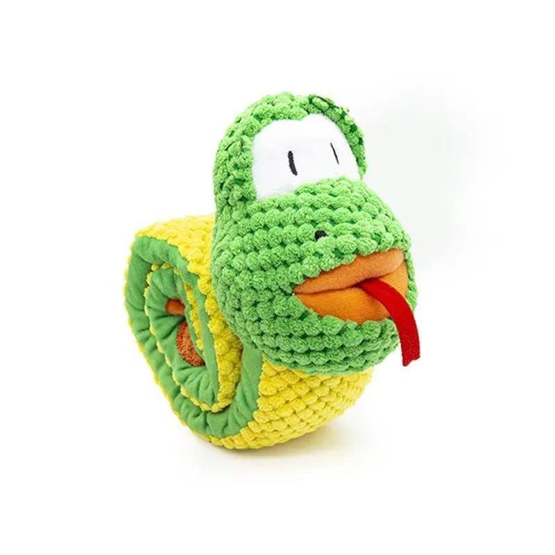 Squeak dog puzzle toy in frog design with hidden food holes for foraging training
