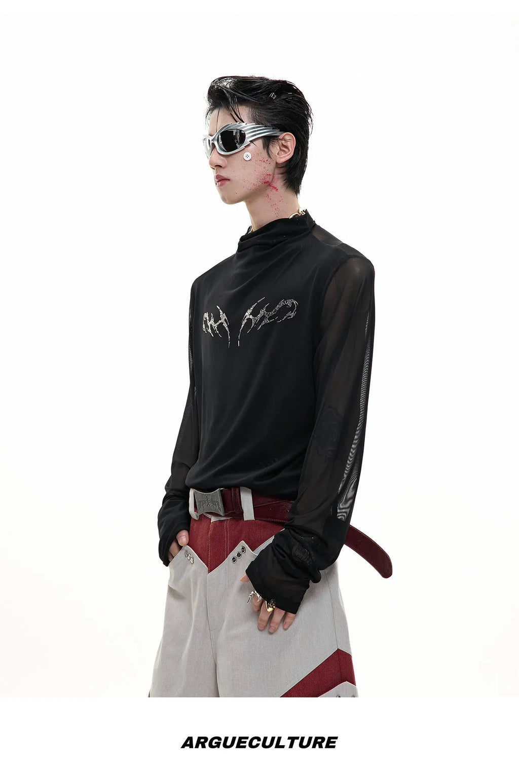 Black mesh slim-fit long sleeve women's shirt with ice-feel cooling fabric on a hanger.