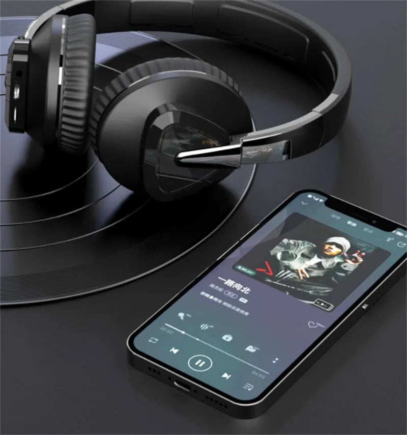H3 wireless subwoofer headset in black colour showing all-inclusive ear design with skin-friendly ear cups