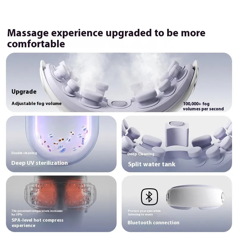 Purplish grey Steam Smart Bluetooth rechargeable eye hot compress and massage device on a white background.