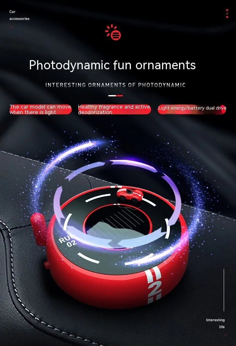 Round solar-powered car aromatherapy decoration in black plastic with USB charging port