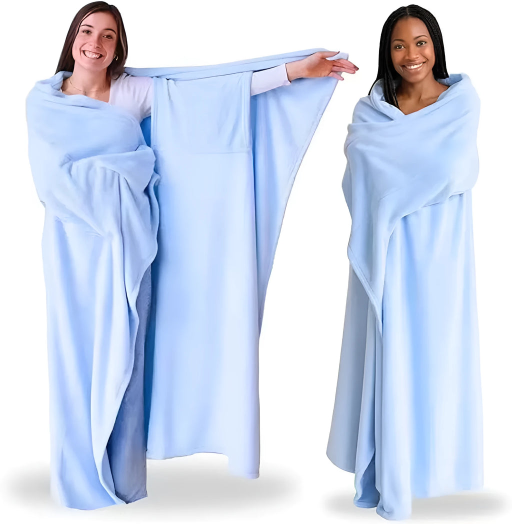 Light pink wearable blanket with sleeves for women, soft cosy throw for home daily use