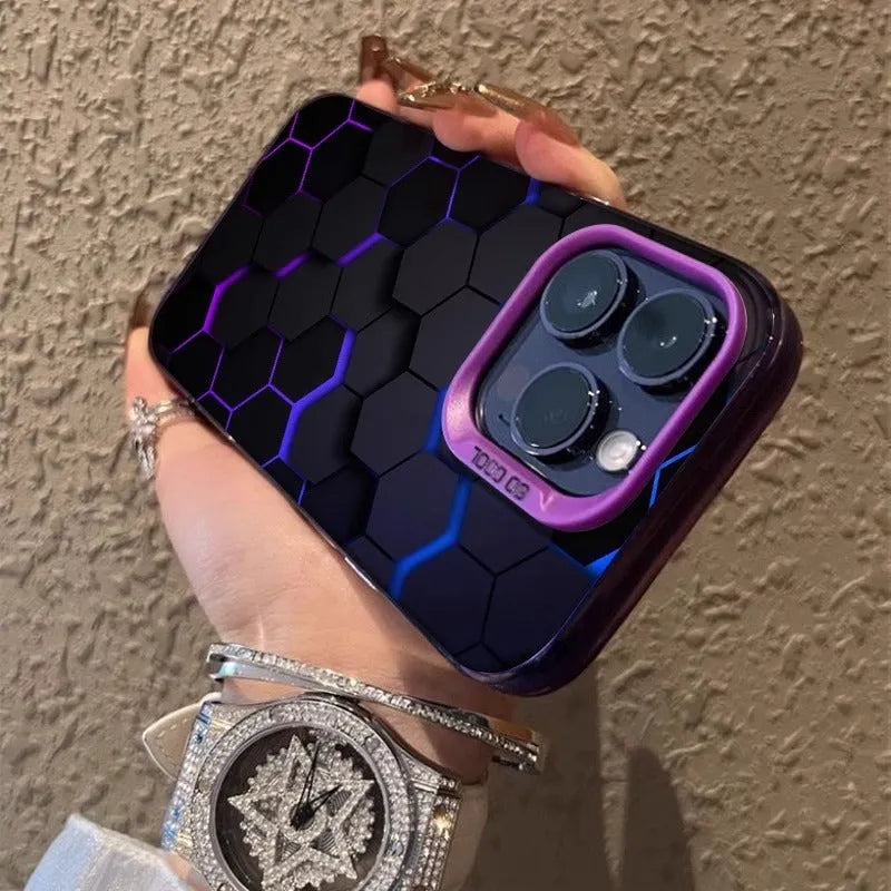 Frosted iPhone protective case in moonlight colour with honeycomb square pattern