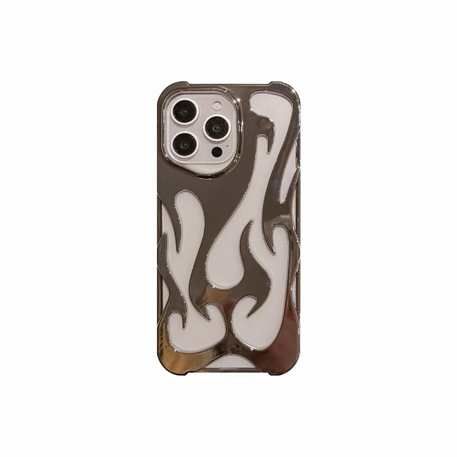 Electroplating hollow flame pattern design TPU phone case for Apple iPhone in metallic colours.